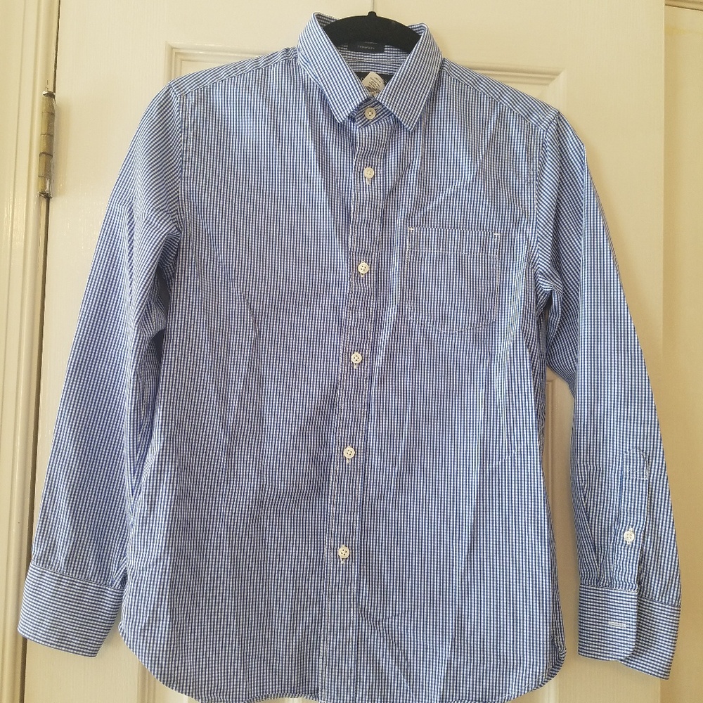 J Crew Factory Boys Blue Check button down shirt s